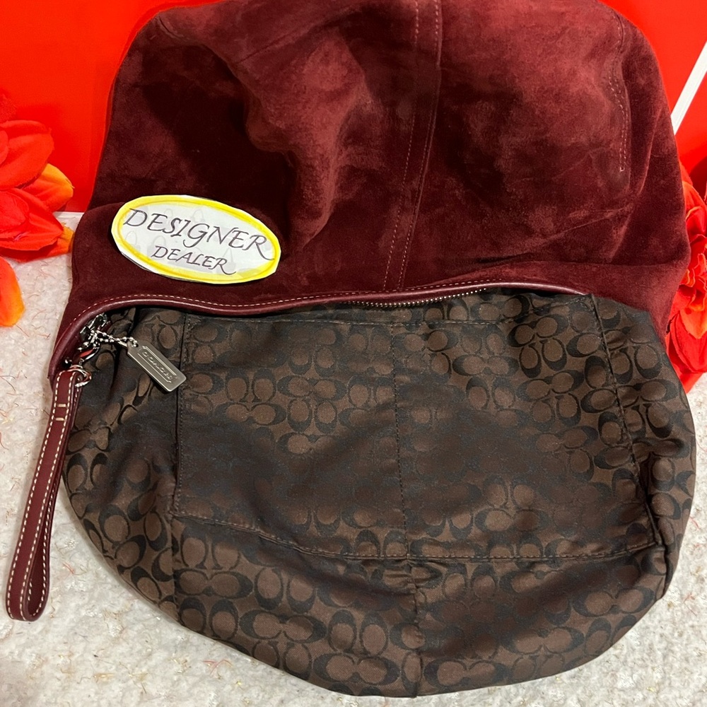COACH RARE! Vintage Ergo Suede Burgundy Leather Hobo Shoulder Bag 9920 - Picture 15 of 16